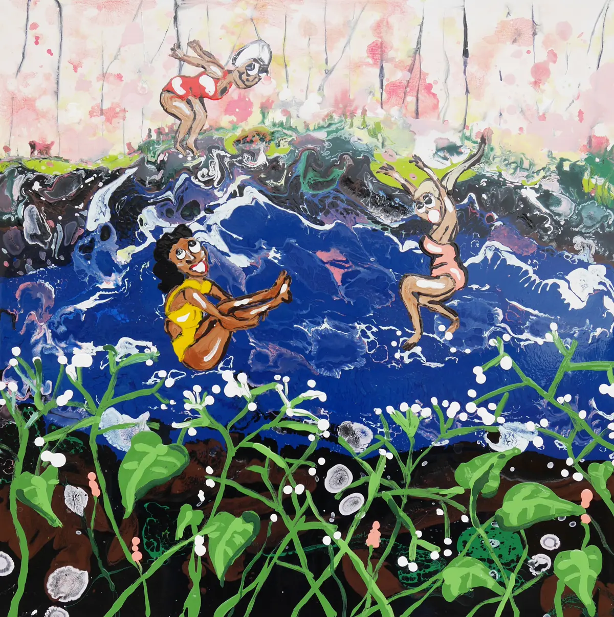Mary Ronayne, 'Wild Swimming', 2024, Enamel On Wood, 40 X 40 X 4 Cm 15 3 4 X 15 3 4 X 1 5 8 In, HOFA Gallery Mary Ronayne, 'Wild Swimming', 2024, Enamel On Wood, 40 X 40 X 4 Cm 15 3 4 X 15 3 4 X 1 5 8 In, HOFA Gallery