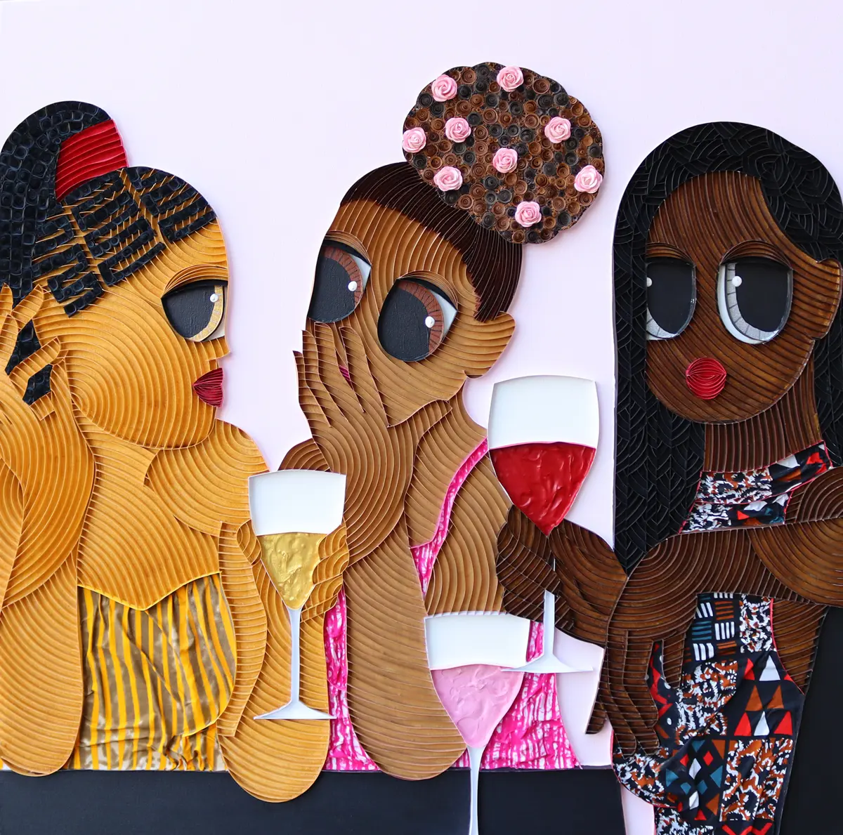 Ayobola Kekere Ekun, 'All It Took Was A Piece Of My Ear', 2024, Mixed Media (Paper Strips, Fabric, Faux Pearls And Acrylic On Canvas), 100 X 100 Cm 39 3 8 X 39 3 8 In, HOFA Gallery Ayobola Kekere Ekun, 'All It Took Was A Piece Of My Ear', 2024, Mixed Media (Paper Strips, Fabric, Faux Pearls And Acrylic On Canvas), 100 X 100 Cm 39 3 8 X 39 3 8 In, HOFA Gallery