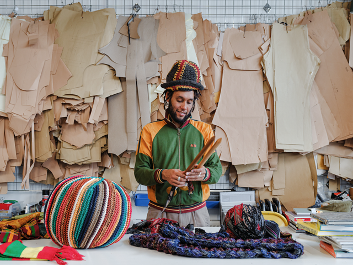 Nicholas Daley Working On His Commission For The Missing Thread Untold Stories Of Black British Fashion At His Somerset House Studio Photo By Anne Tetzlaff A Nicholas Daley Working On His Commission For The Missing Thread Untold Stories Of Black British Fashion At His Somerset House Studio Photo By Anne Tetzlaff A